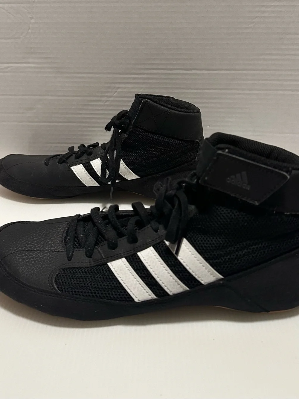 Adidas HVC II High Top Wrestling Shoes Size 10.5 Black Three Stripes Mat Combat